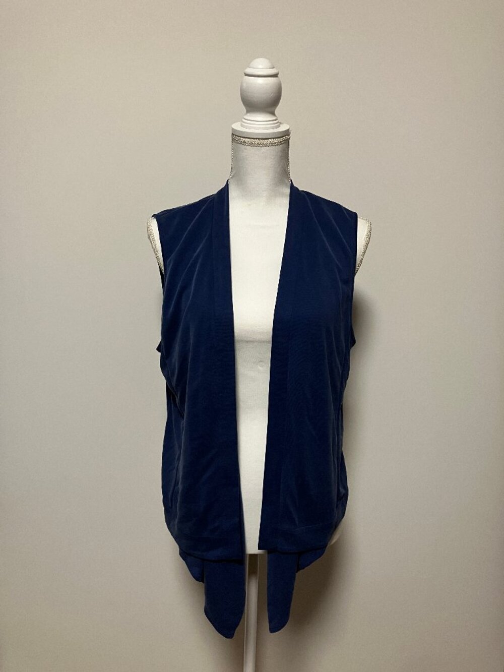 BCBGMAXAZRIA Navy Blue Draped Open Front Sleeveless Vest Cardigan Size Medium